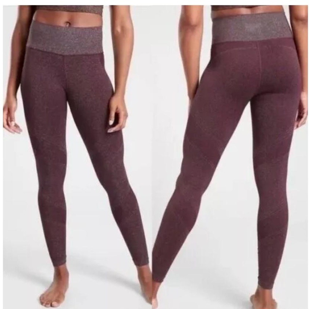 Athleta Twilight Tight Sparkly High Waisted Leggings Burgundy Maroon Womens XS